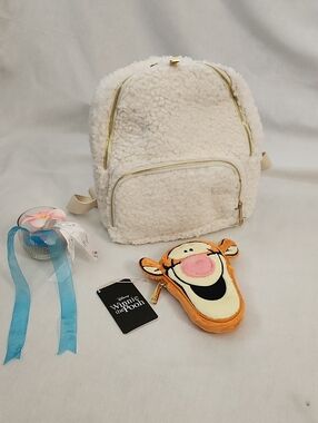 Cream Sherpa Backpack and Loungefly "Tigger" Wristlet